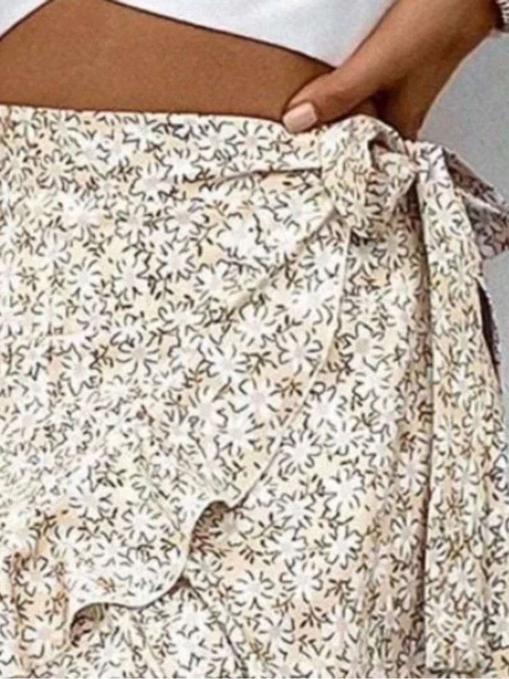 Boho Style Floral Print Ruffle Hem Maxi Wrap Skirt